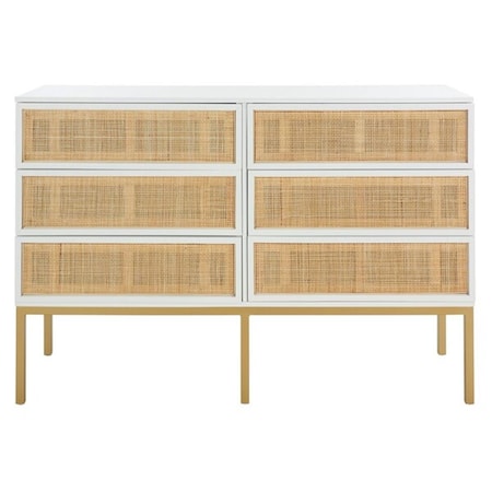Safavieh Zadie 6 Drawer Rattan Dresser, White & Natural DRS5003B-2BX